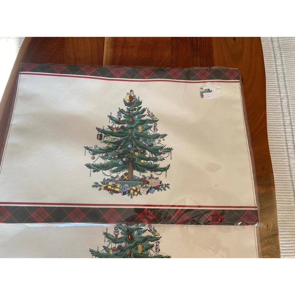 Spode Christmas Tree Tartan Plaid Trim Set Of 8 Placemats NWT 13 X 19